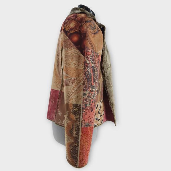 Weavz Suede Jacket Women's S Patchwork Button Down Faux Fur Lined Boho VTG Flaw - Picture 5 of 10